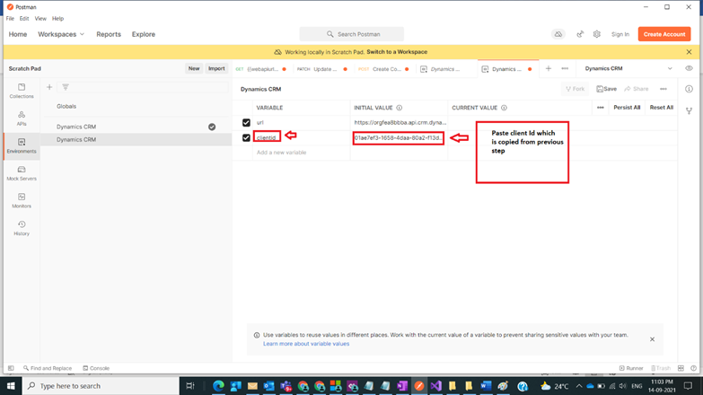 Connect Dynamics CRM with Postman Tool Environment